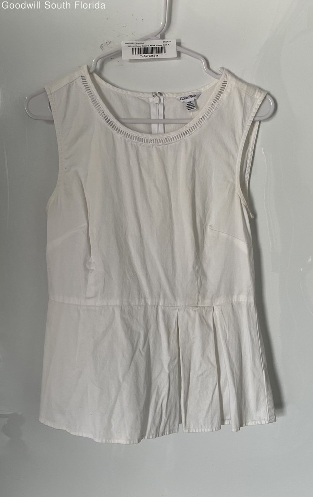 Calvin Klein Womens White Sleeveless Round Neck Peplum Blouse Top Size Small