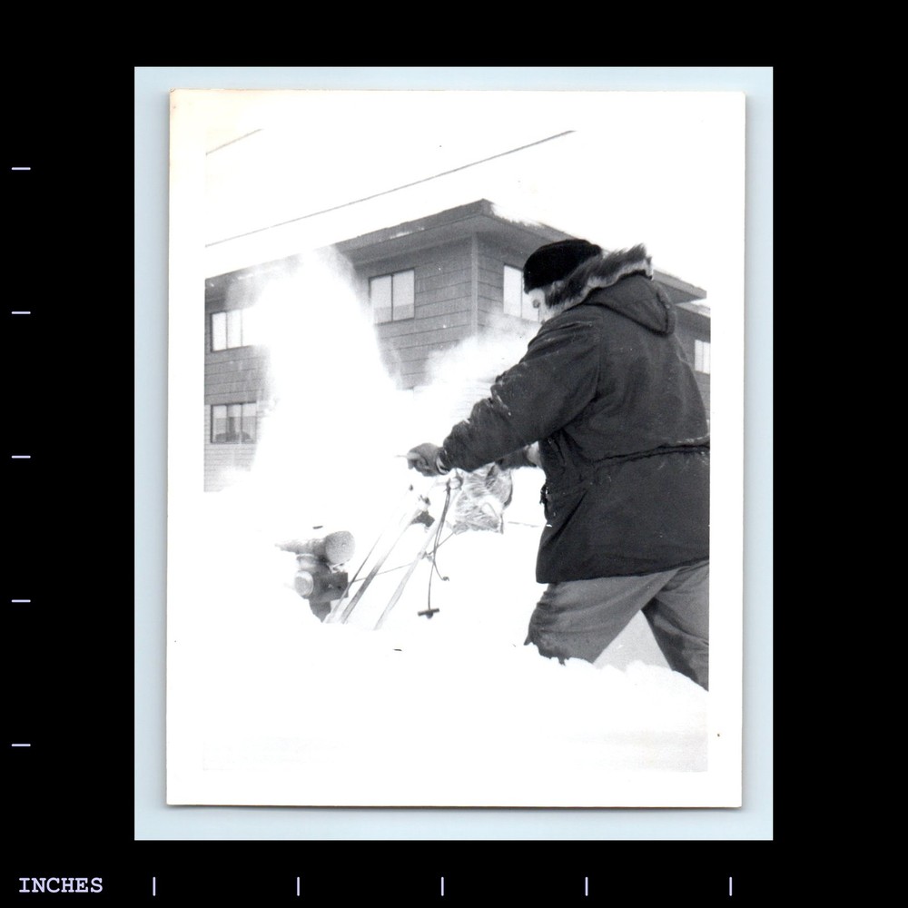 Old Vintage Photo MAN WITH SNOWBLOWER WINTER SCENE SNOW