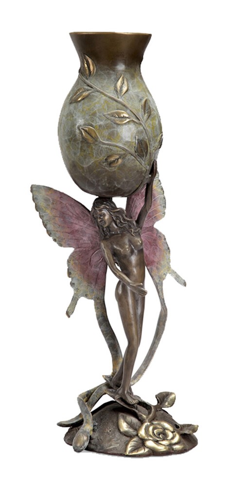 Rose Garden Hand Painted Brass Fairy Vase