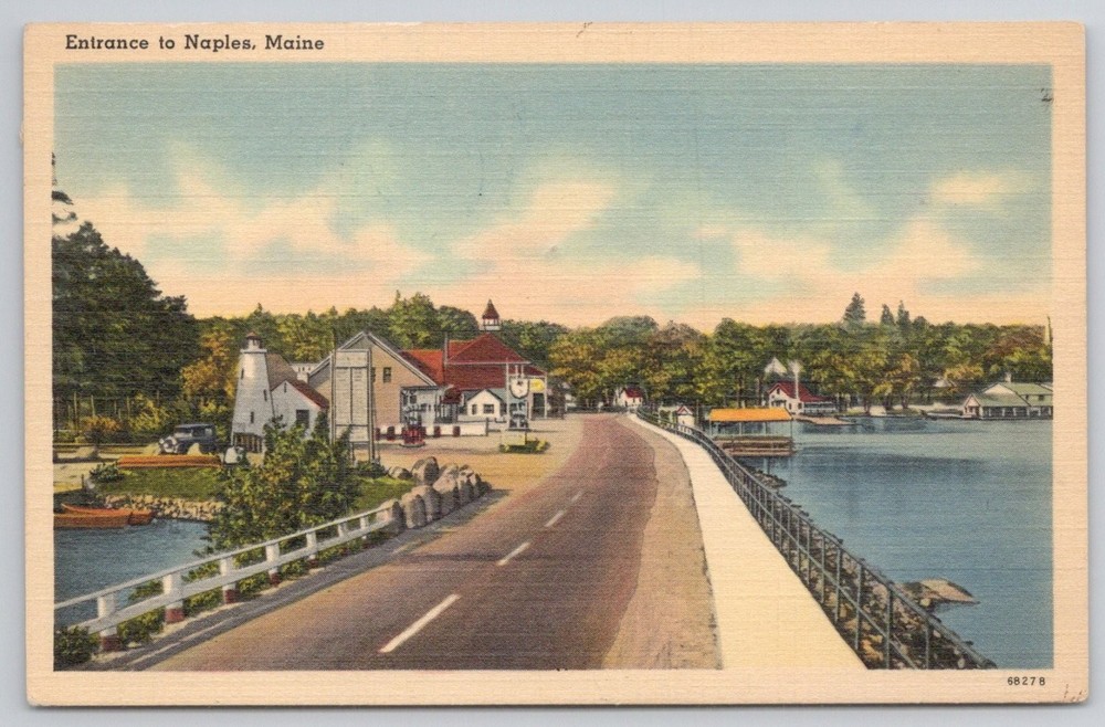 Vintage Naples Maine Entrance Causeway Linen Postcard Tichnor 1940s Posted