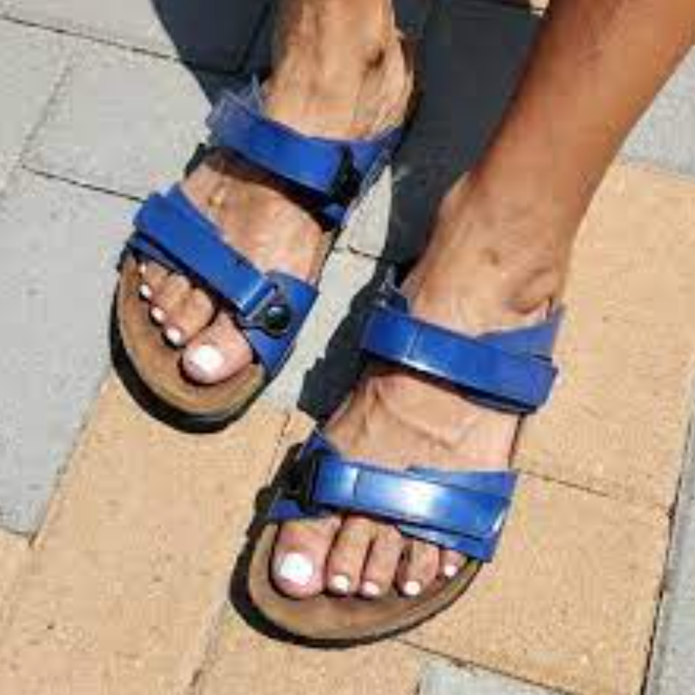Birkenstock Birki's Madura Blue Patent Leather Two Strap Velc ro Sandal