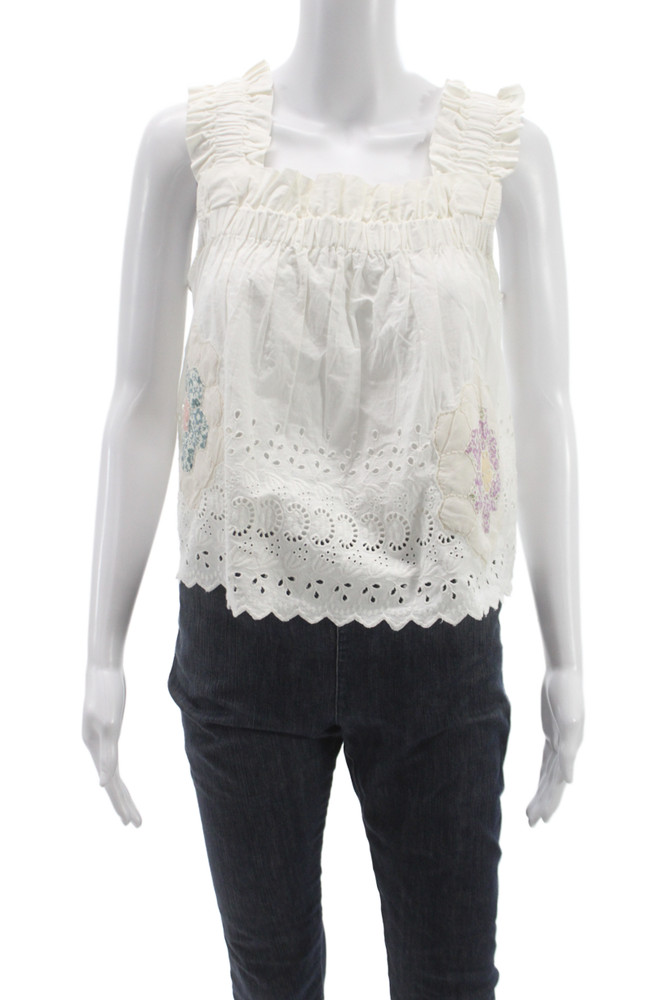 Sea New York Womens Cropped Floral Sleeveless Tank Square Neck White Size SFree Shipping in US $100+ Orders | $6.95 Orders Below