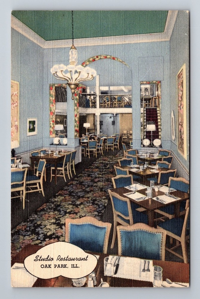 Oak Park IL-Illinois, Studio Restaurant, Advertising Linen, Vintage Postcard