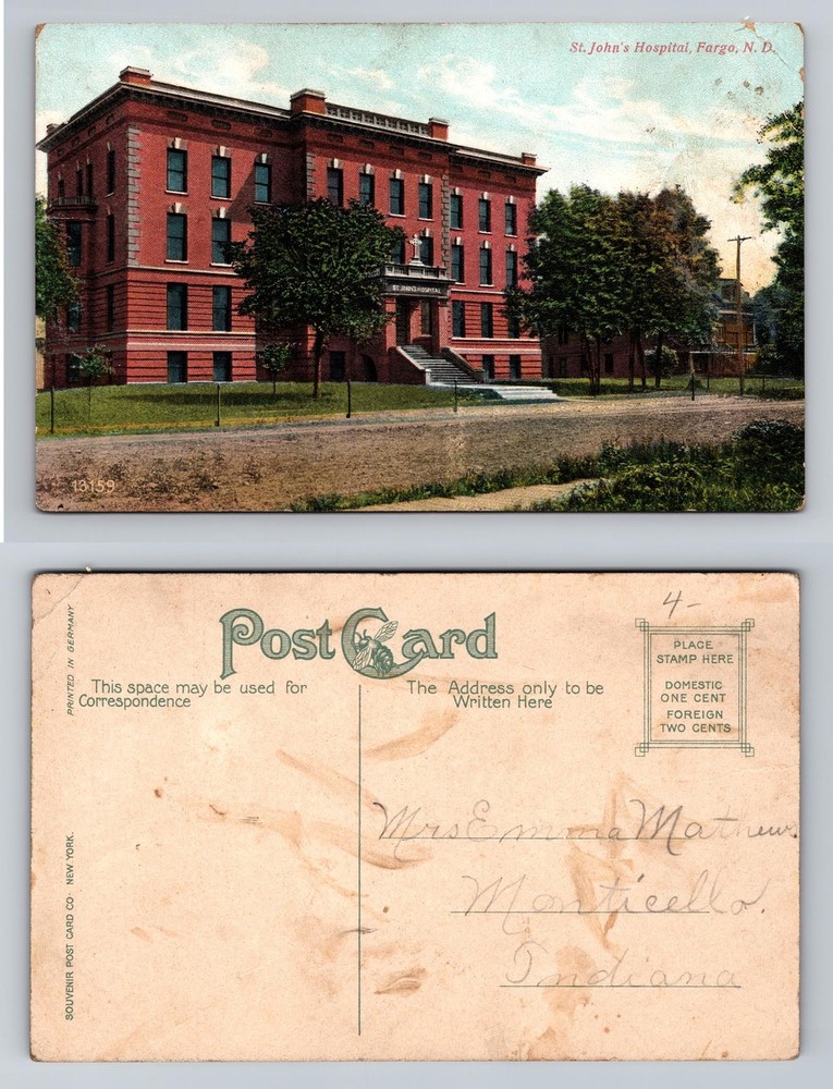 Fargo, ND-North Dakota, St John’s Hospital Red Brick Building Vintage Postcard