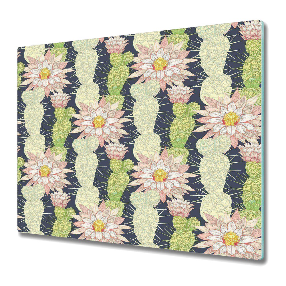 Glass Chopping Cutting Board Worktop Saver Cacti Flowers Cactus Floral 60x52