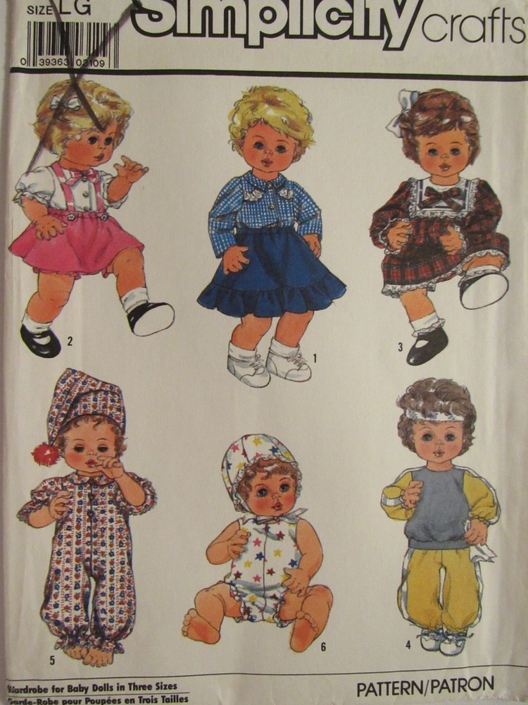 VTG 87 SIMPLICITY 8376 Doll Wardrobe 13-18