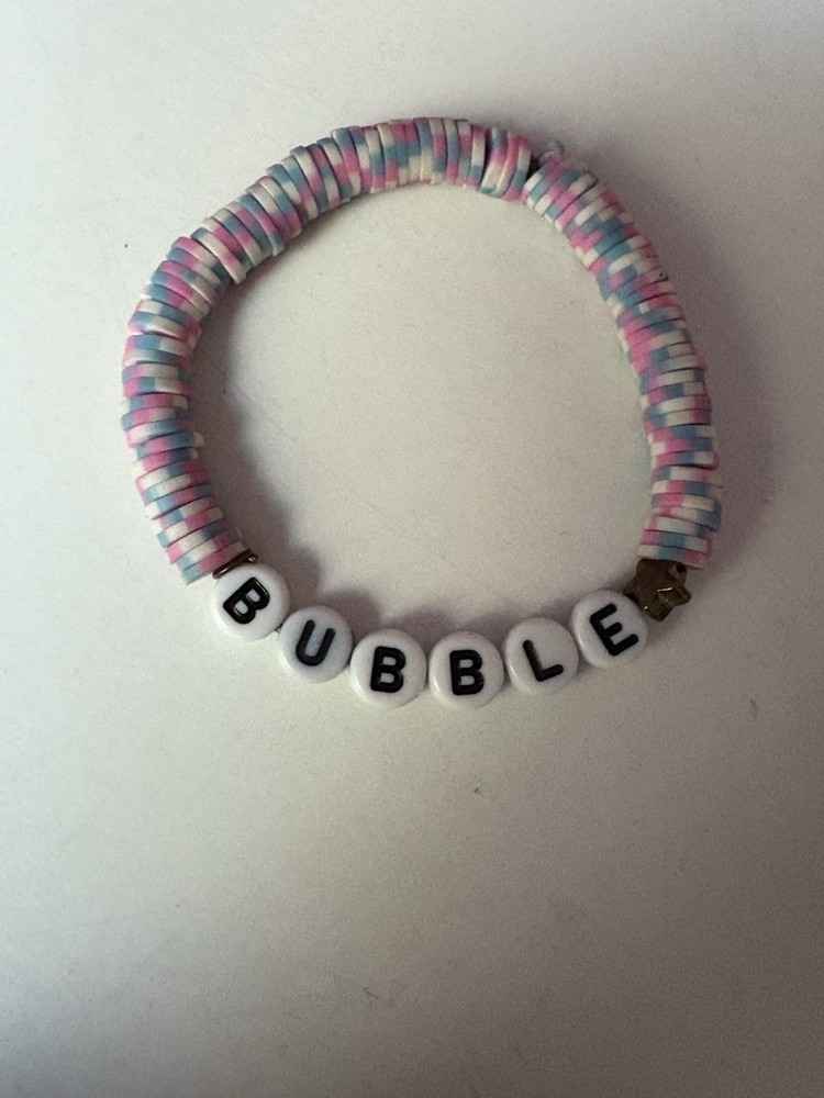 Colorful Summer Clay Bead Bracelet Set - Blue Pink Tan Star Beads - 2pc Bubble Bracelets