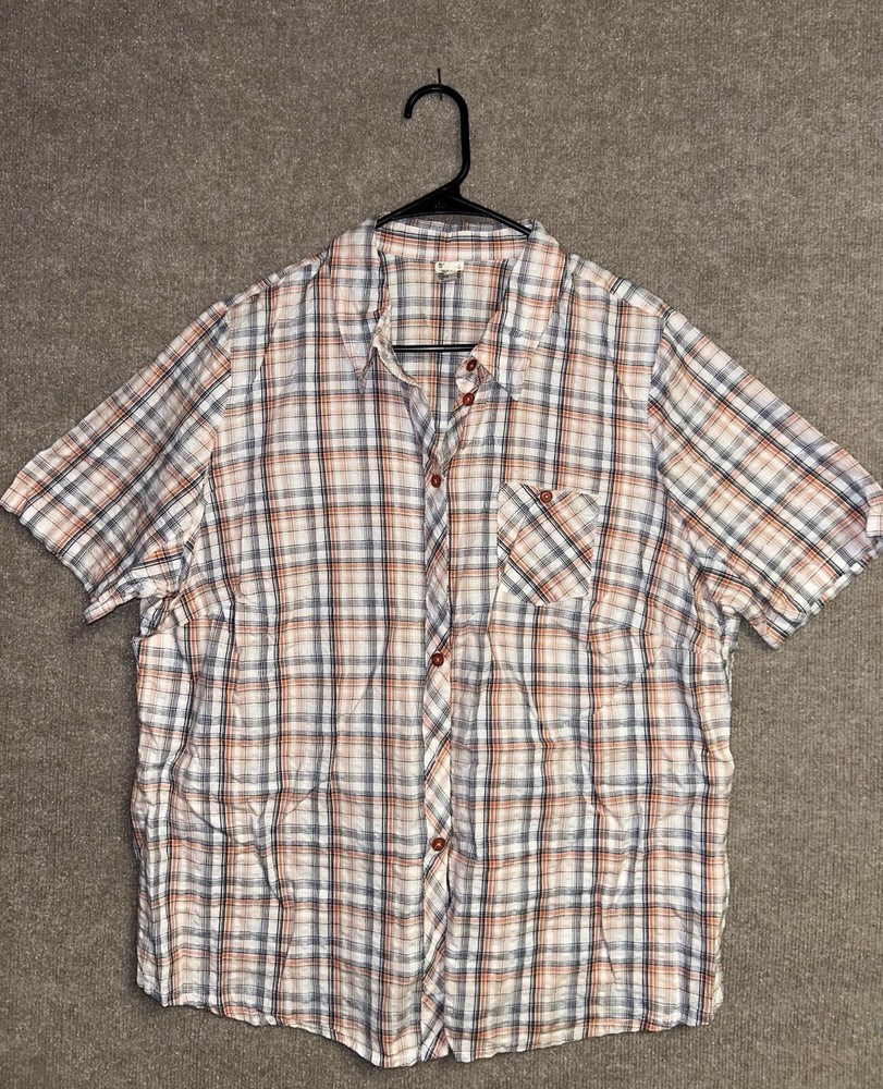 (8) Women’s Plaid Shirt-Short Sleeve Button Down - Orange, White, Blue Size- 16