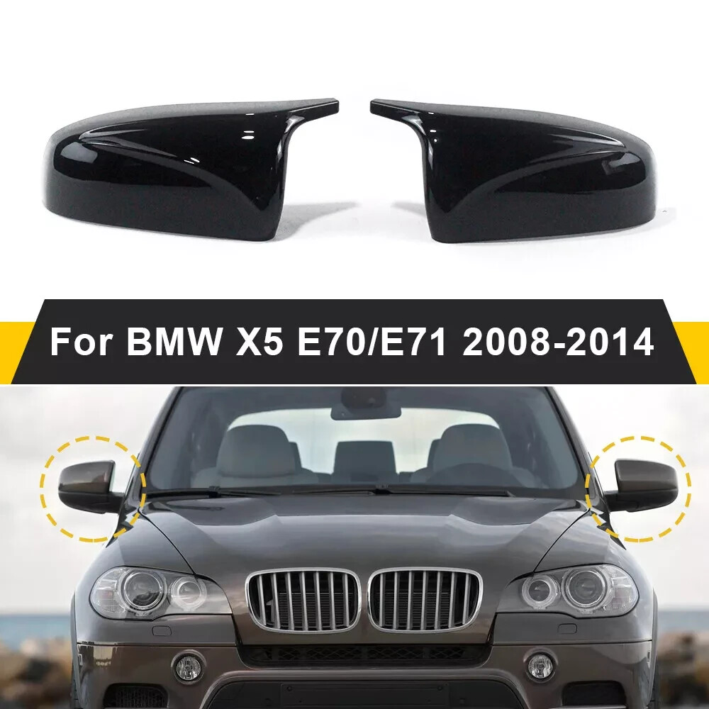 2x Gloss Black Side Mirror Cover Caps Wing For BMW X5 E70 X6 E71 2007-2013 L&R