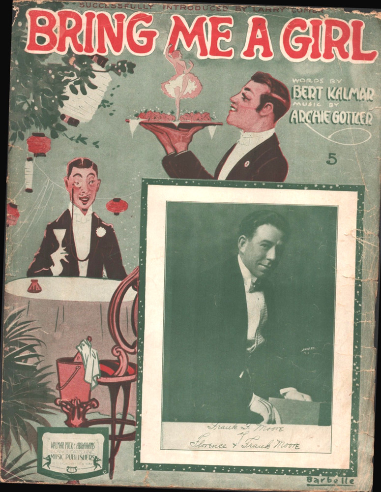 1917 BRING ME A GIRL antique Jazz sheet music ARCHIE GOTTLER and FRANK F. MOORE