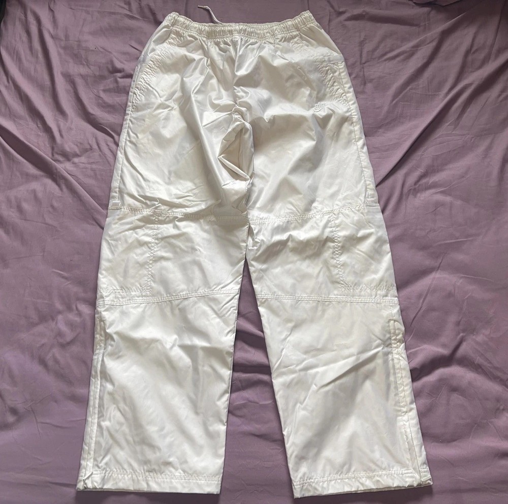 Nike Track Pants Mens Large White Nylon Lined Elastic Waist Ankle Zip Athletic
