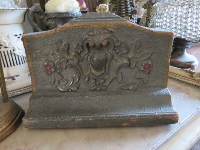 OLD French Wood Barbola Gesso BOOKEND Ornate Design with Flowers GORGEOUS!