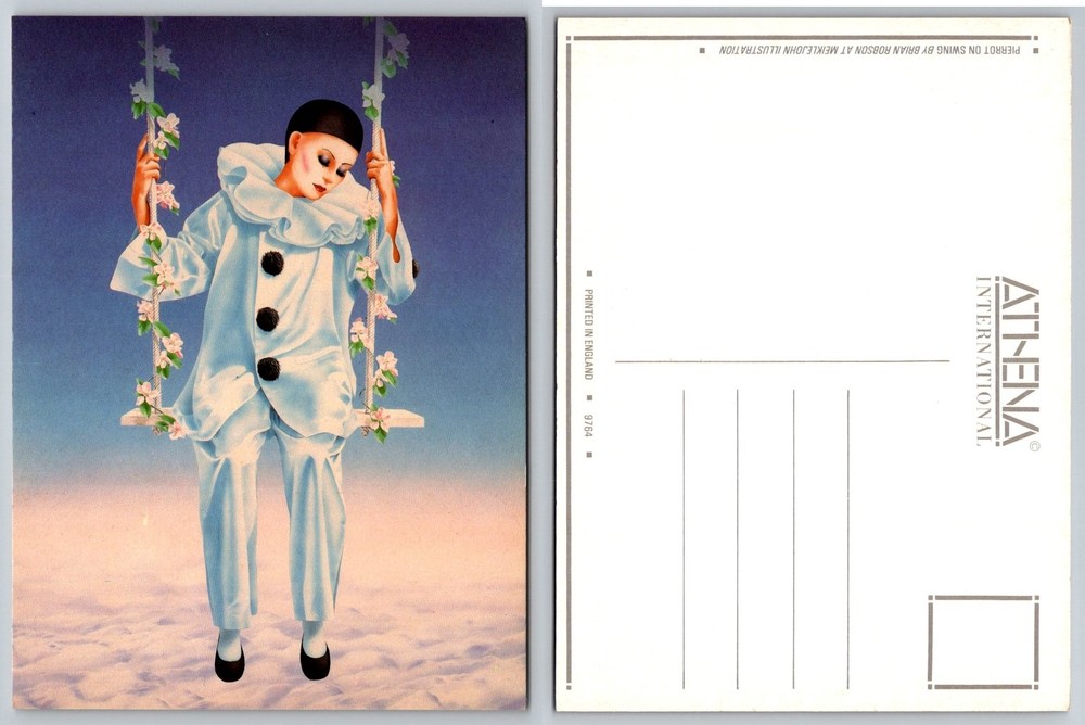 Vintage Pierrot on Swing Postcard Brian Robson Athena Art Illustration