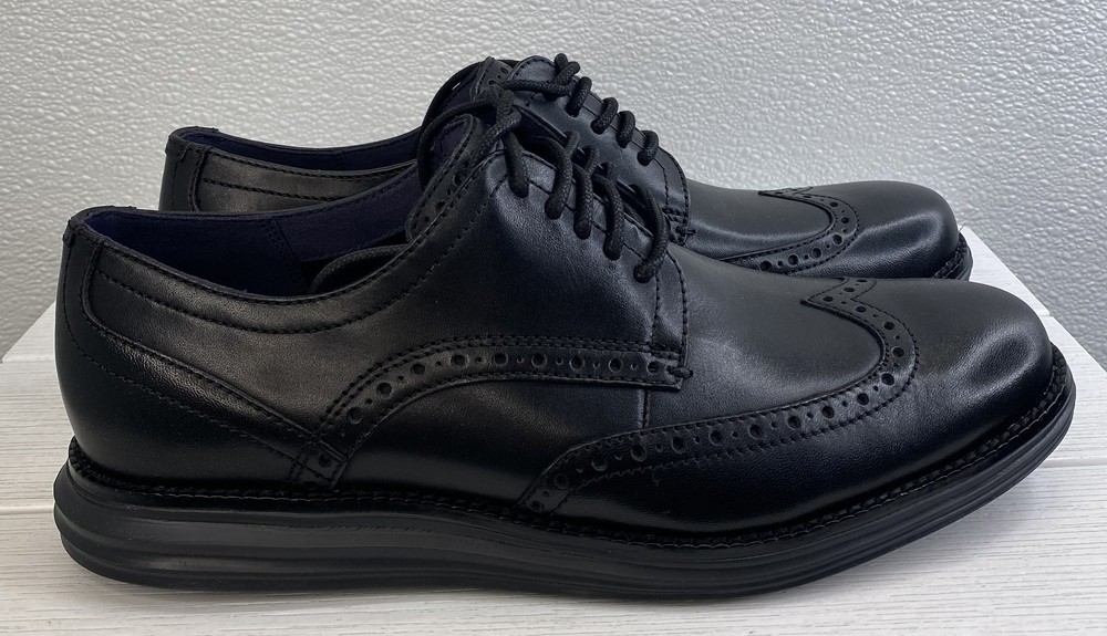 Cole Haan OriginalGrand Oxfords Men's Size 8.5 All Black Leather Lace Up Wingtip