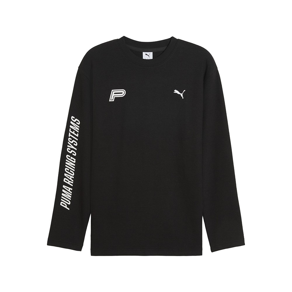 PUMA Future Archive Waffle Crew Neck Long Sleeve T-Shirt Mens Black Casual Tops