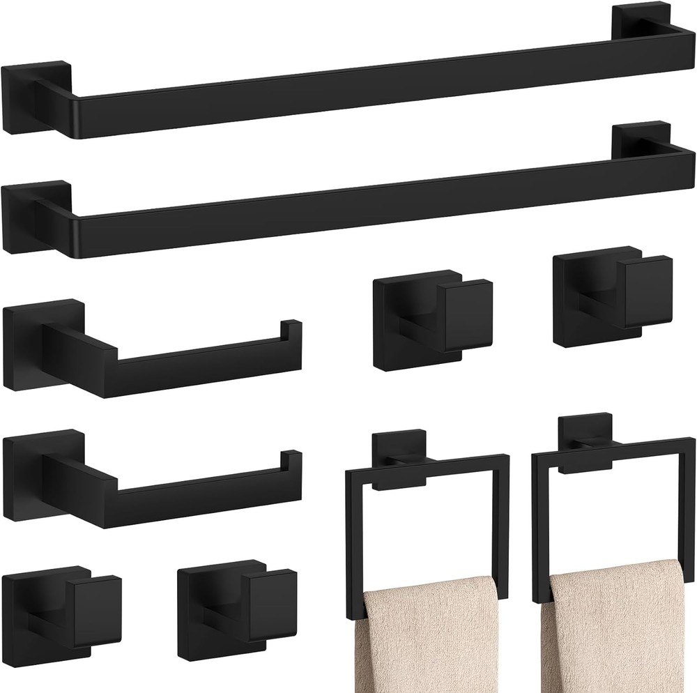 10-Pieces Matte Black Bathroom Accessories Set, 23.6 10 Piece,