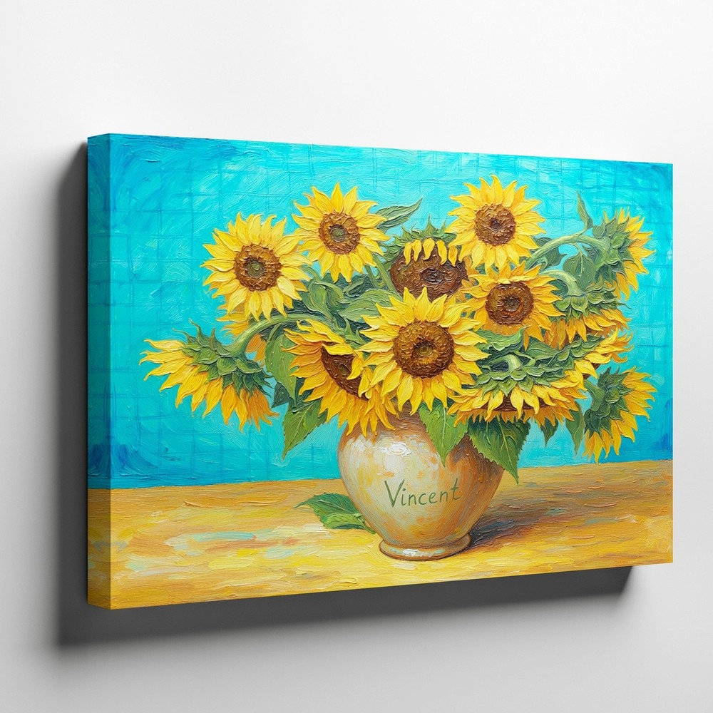 Sunflowers in Vase Canvas Wall Art Bright Yellow Floral Painting Print Decor