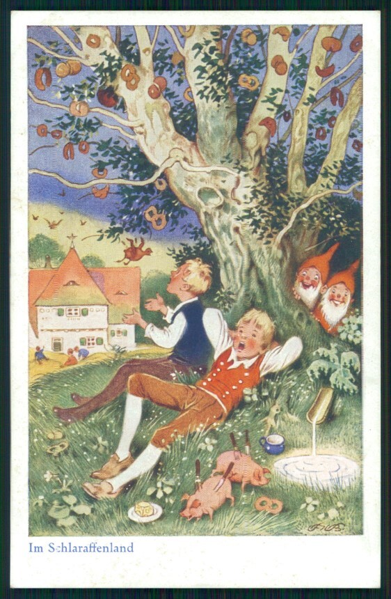 Artist Signed F. Baumgarten Fairy Tales Pig Gnome serie 1482-2 postcard TC3013