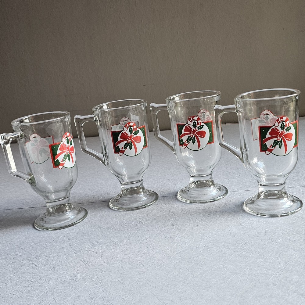 VTG Home Interiors & Gifts Clear Glass Candy Cane Christmas Mugs Set Of 2 Boxed
