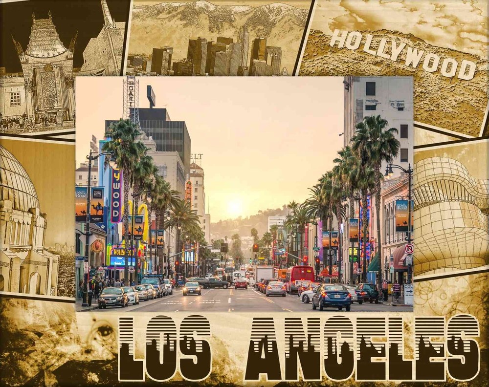 Los Angeles California Laser Engraved Wood Picture Frame Landscape (4 x 6)