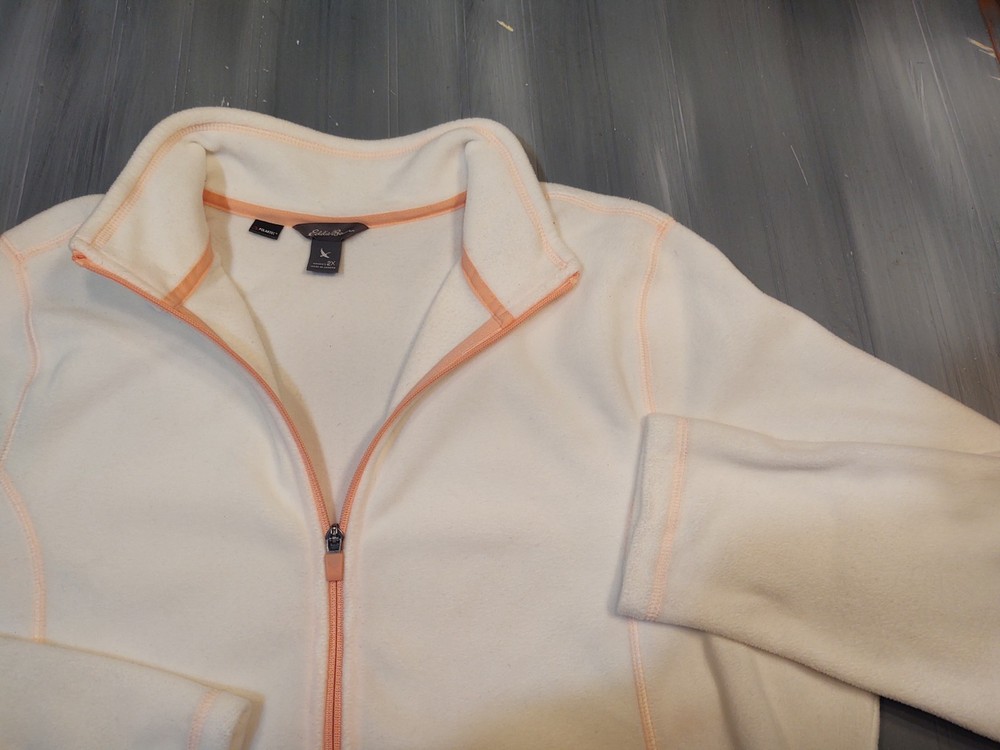Eddie Bauer Womens 2X Full Zip Fleece Sweatshirt Jacket White sherbert orange