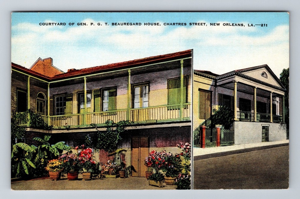 New Orleans LA-Louisiana Courtyard Gen P G T Beauregard House Vintage Postcard