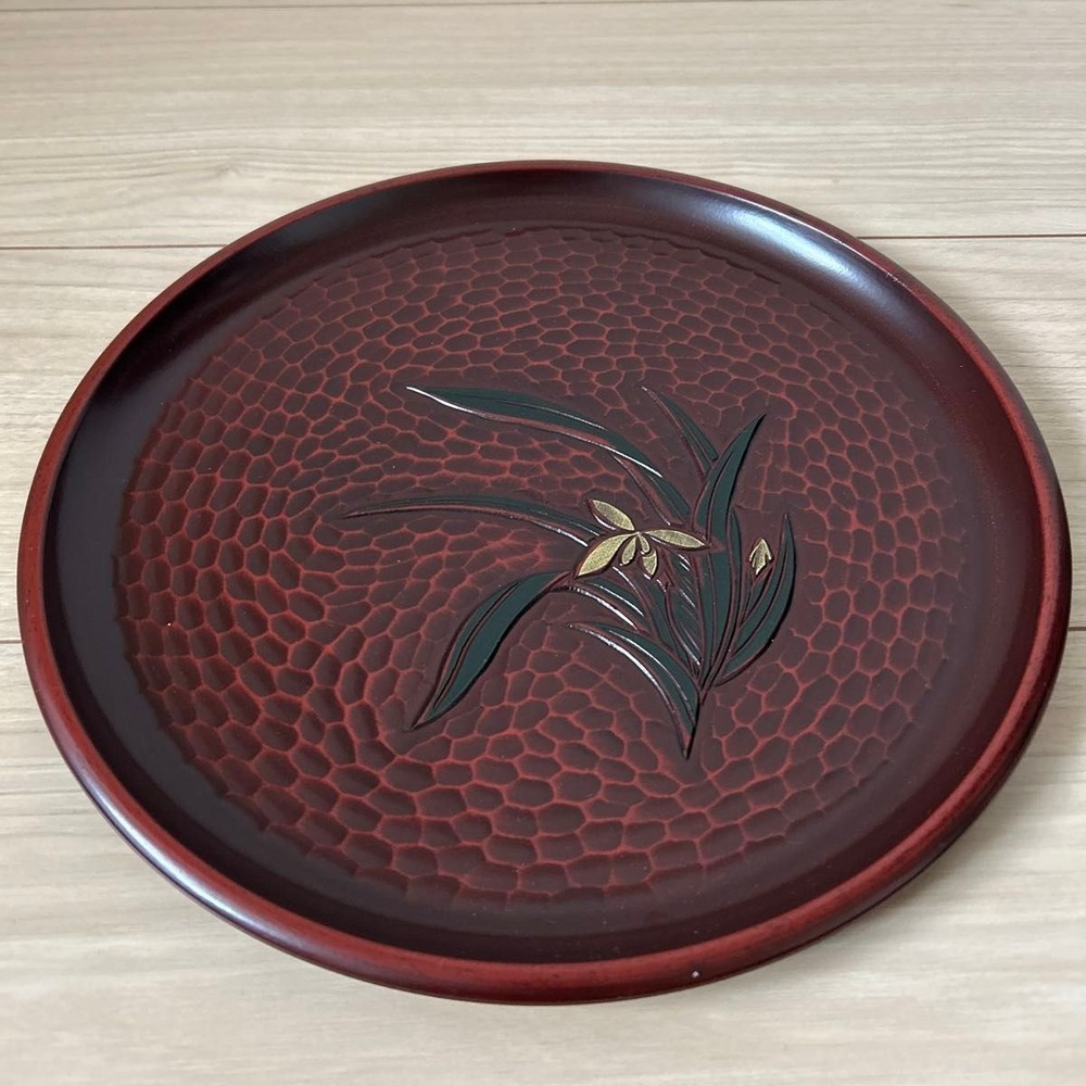 Lacquerware Wooden Tray Orchid Pattern Traditional Craft Tea Ceremony Utensils