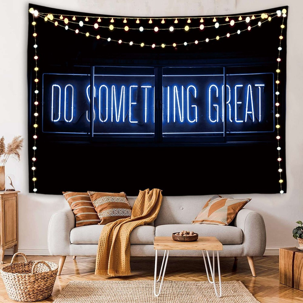 Blue Motivational Do Something Great Tapestry Y2K Aesthetic Dorm Decor