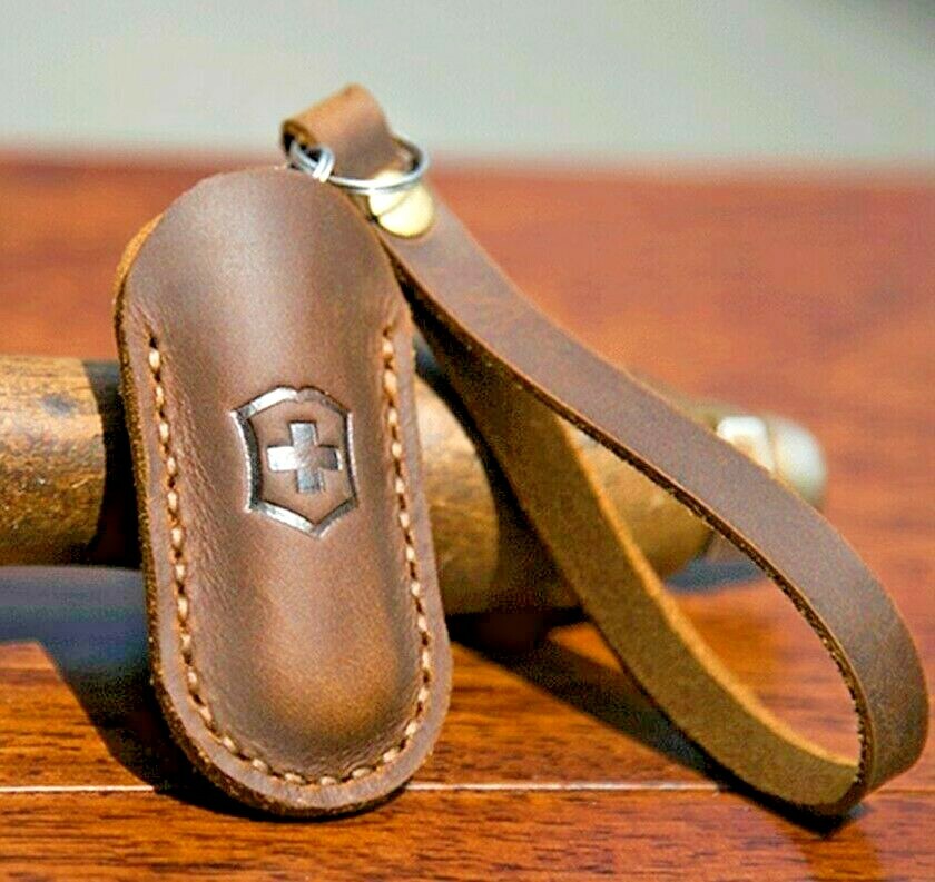 Cowhide Leather Sheath Sleeve Knife Case Holster Swiss Army Knife Hand Stitched