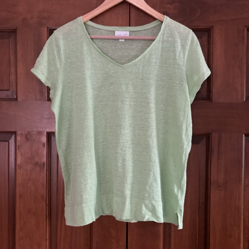 JJill 100% Linen Lime Green V-neck Blouse top Women’s Size Medium M