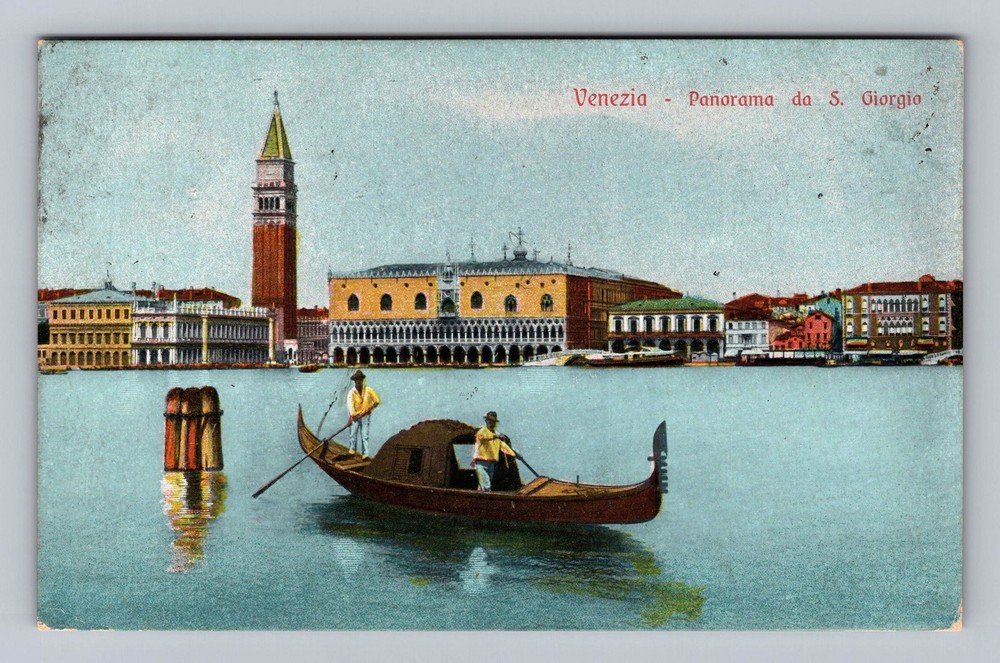 Italy- Venice Panorama City From S. Giorgio Gondola Old Post PC Vintage Postcard