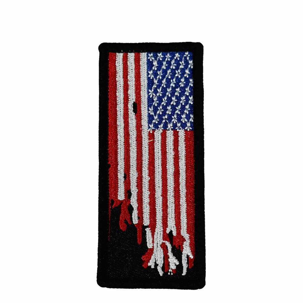 USA Distressed Flag Patch Embroidered Iron-On Applique Biker Emblem Tactical