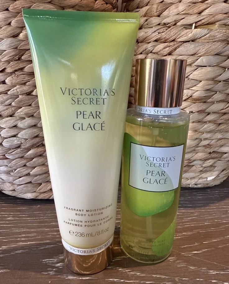 VICTORIA'S SECRET PEAR GLACE BODY MIST 8.4 OZ & Lotion Set LIMITED EDITION New*
