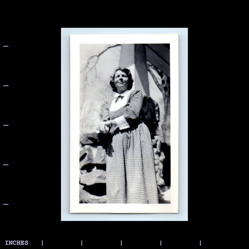 Old Vintage Photo WOMAN STANDING OUTSIDE HOUSE