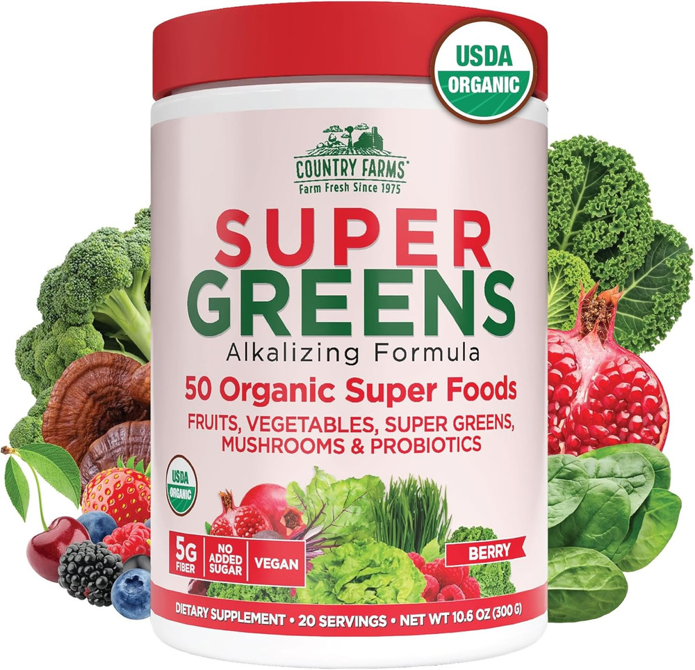 Country Farms Super Greens Organic Drink Mix 50 Superfoods 10.6 Ounce