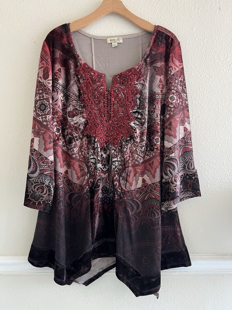 One World Womens Asymmetric Tunic Top Size 2X Boho Fairy Artsy Festival
