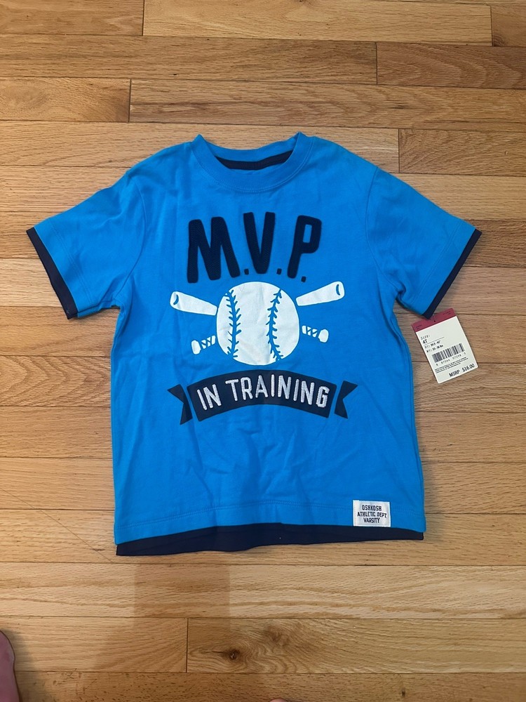 OshKosh B’gosh  Boys Baseball Tee Shirt Blue Size 4T Short Sleeve New NWT