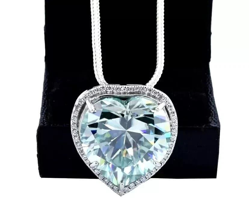 15 Ct Blue Heart Treated Diamond Pendant in 925 Sterling Silver Certified