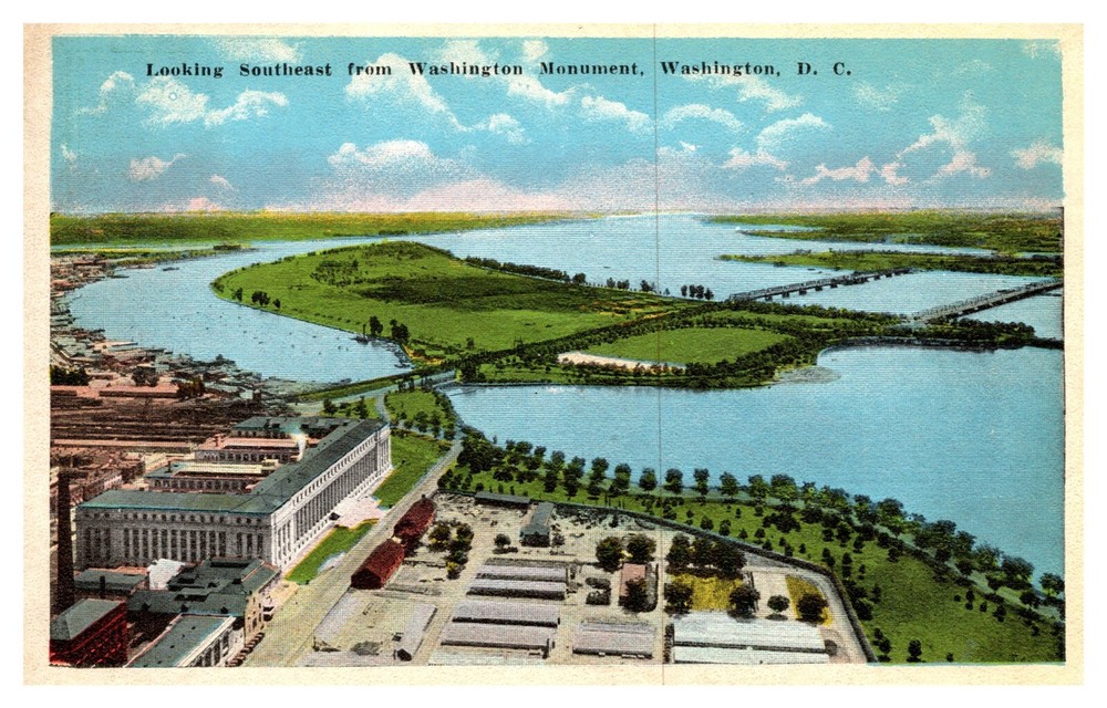 Washington DC Looking Southeast from Washington Monument Aerial Linen Postcard