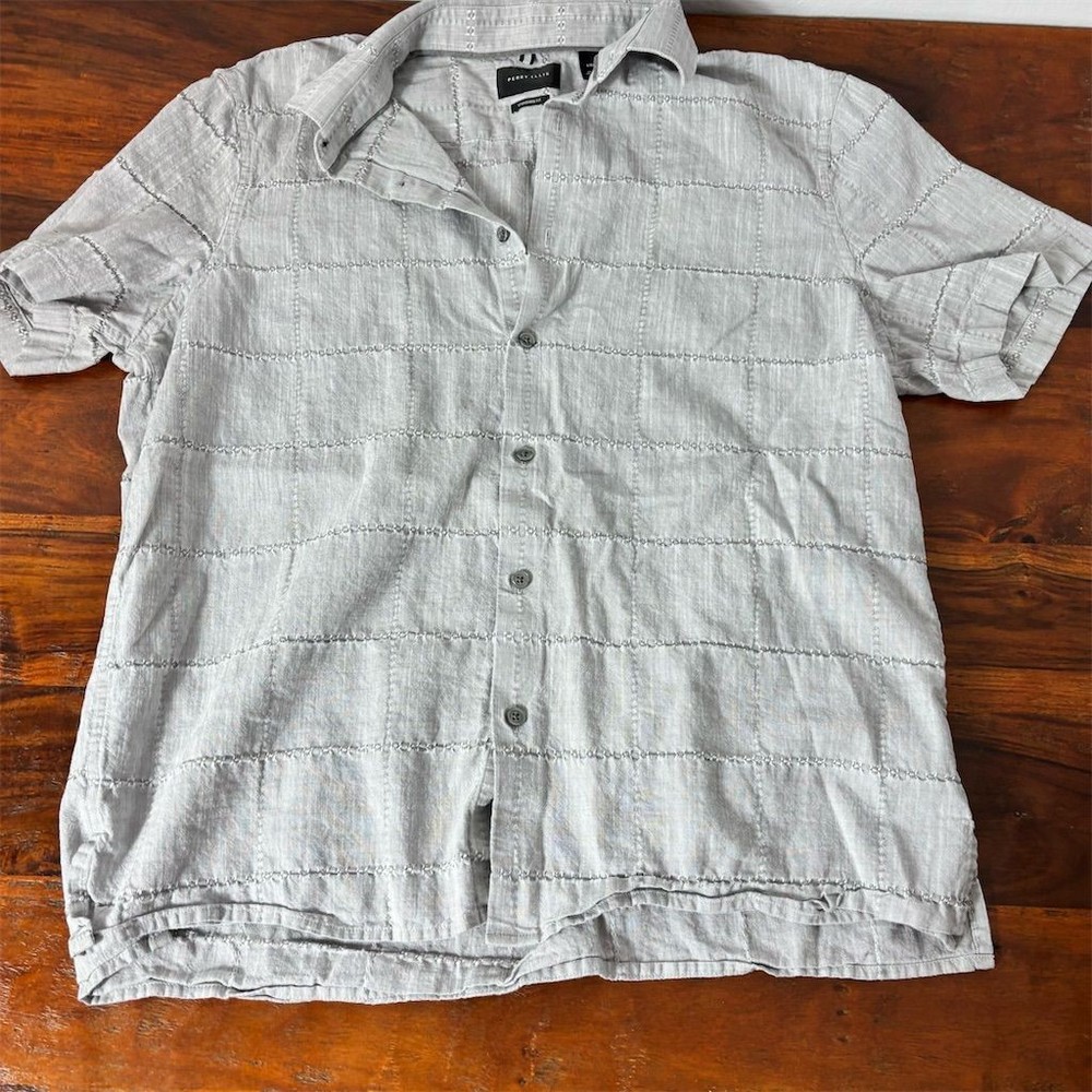 Perry Ellis Men's Short Sleeve Button-Up Shirt Light Gray Size L