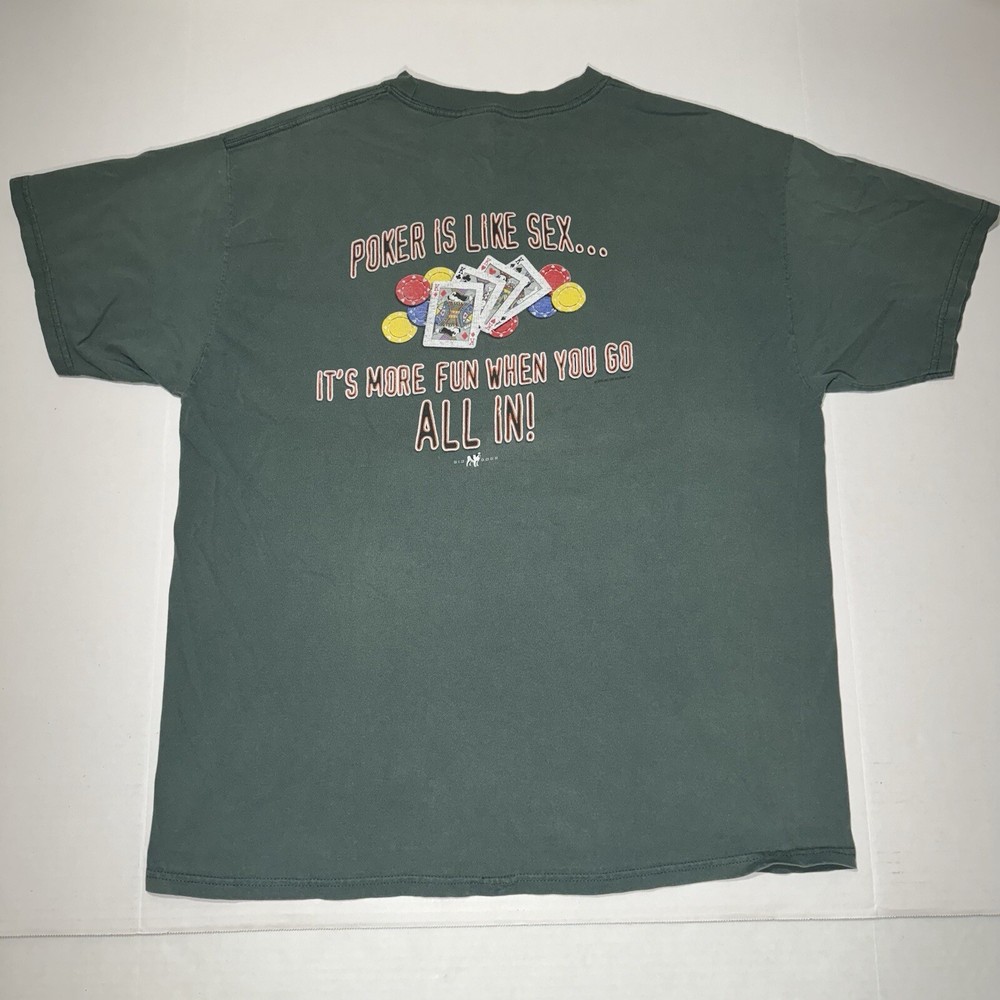 Y2K Big Dogs Poker T-Shirt Blue Green Mens Size XL More Fun When You Go All In