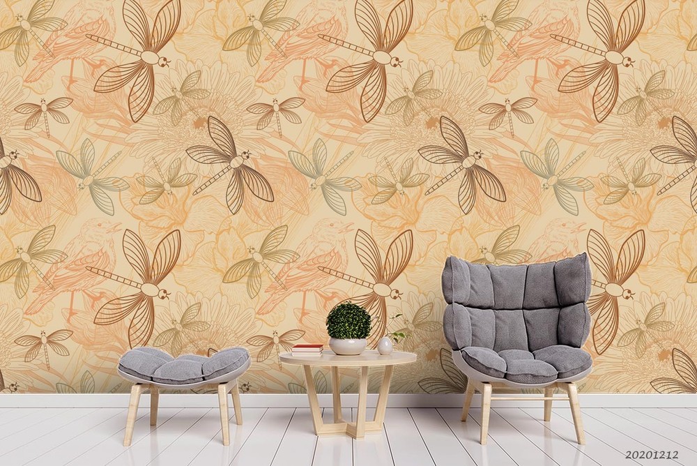 3D Dragonfly Bird Flower Pattern Wall Murals Wallpaper Murals Wall Sticker