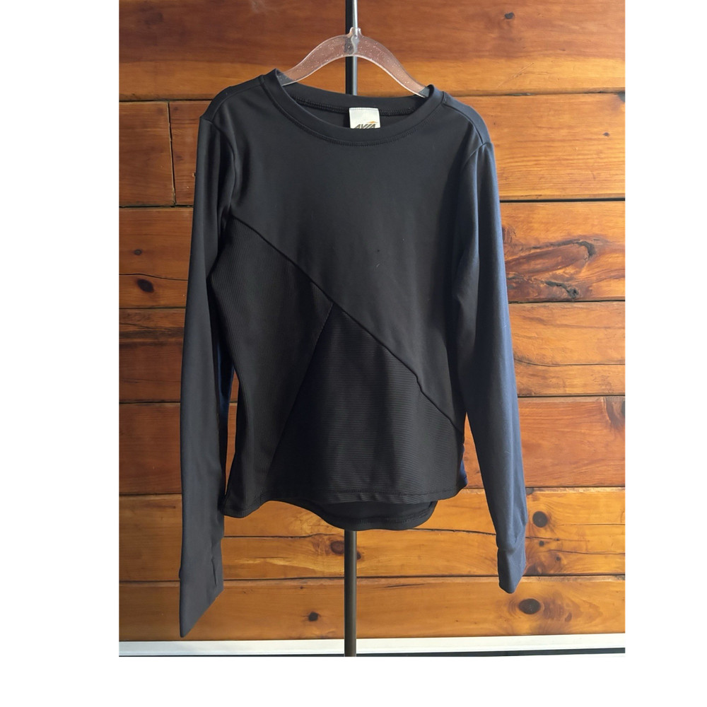 Avia Girls M (7-8) Black Solid Crew Neck Long Sleeve Pullover T-Shirt Thumbholes