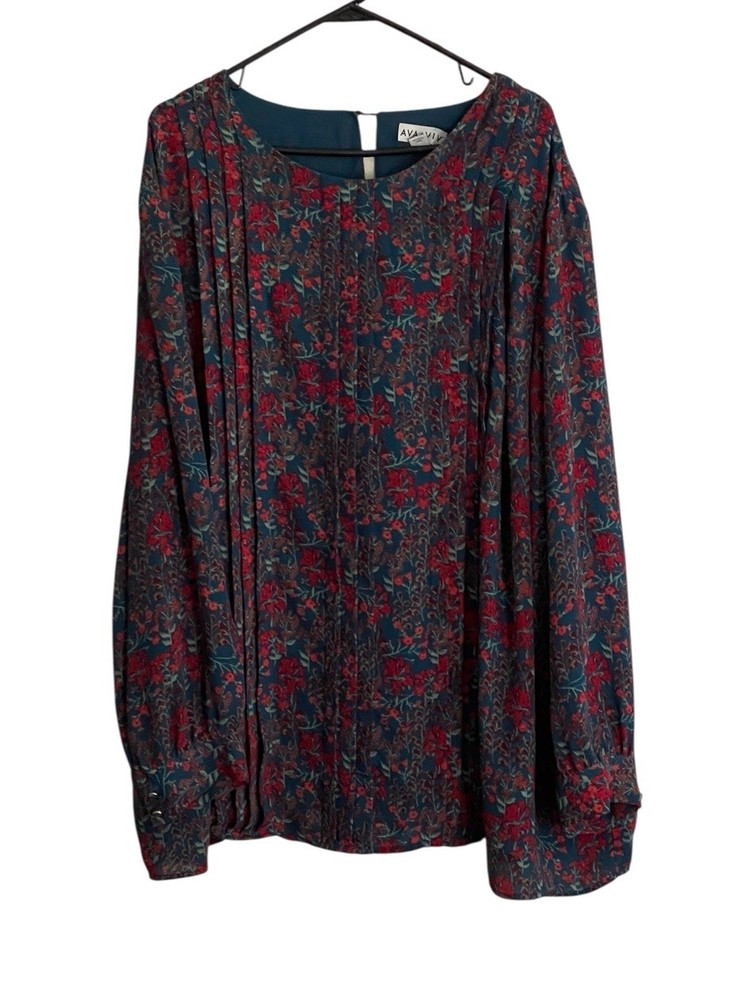 Ava and Viv Women Tunic Top Sz 4X Long Sleeve Lightweight Dark Floral Office