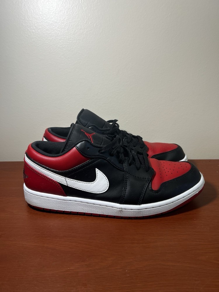 Men’s 13- Air Jordan 1 Low Alternate Bred Toe (Red Black White) Sneakers