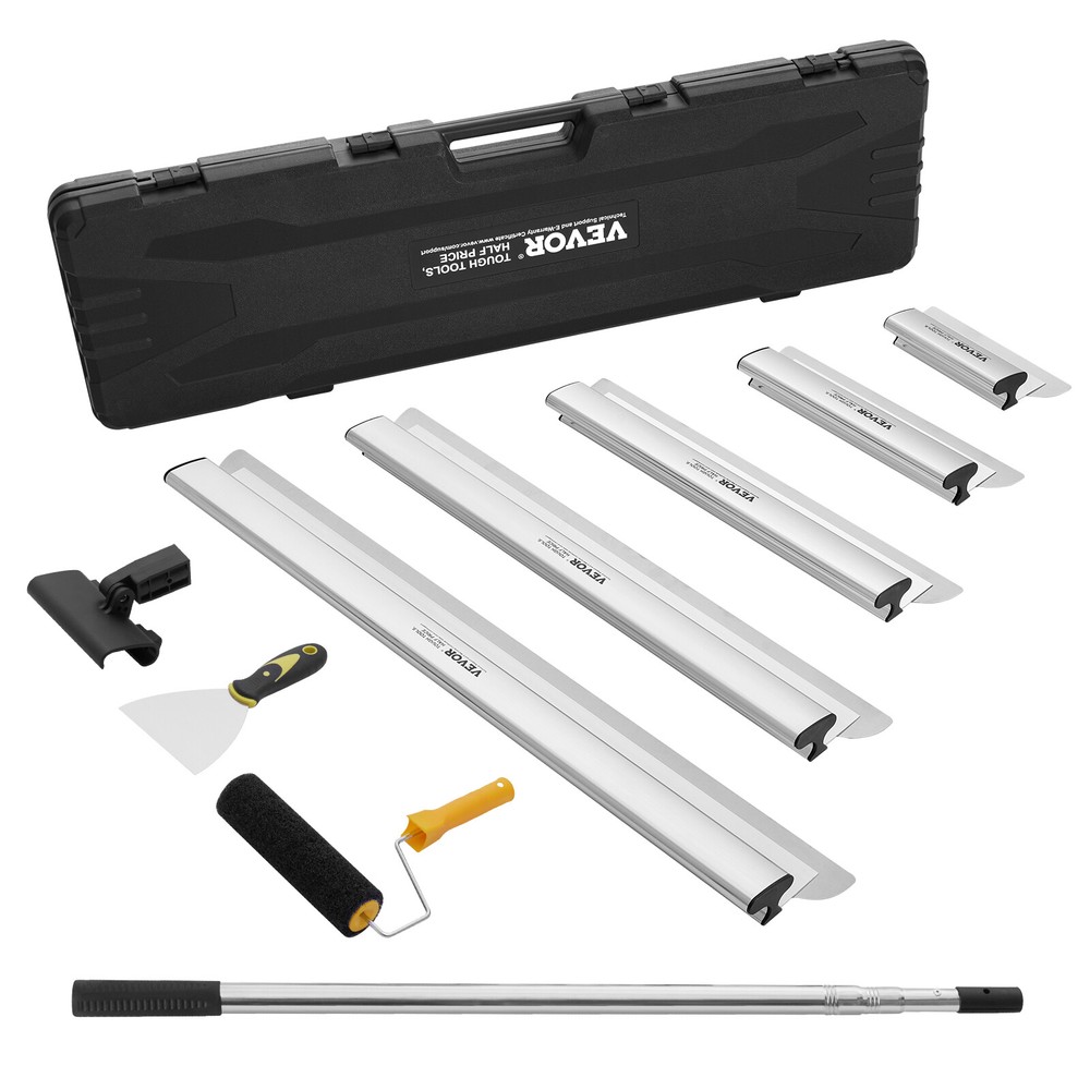VEVOR Drywall Skimming Blade Set Knife Combo 10/16/24/32/40 in + 34-81 in Handle