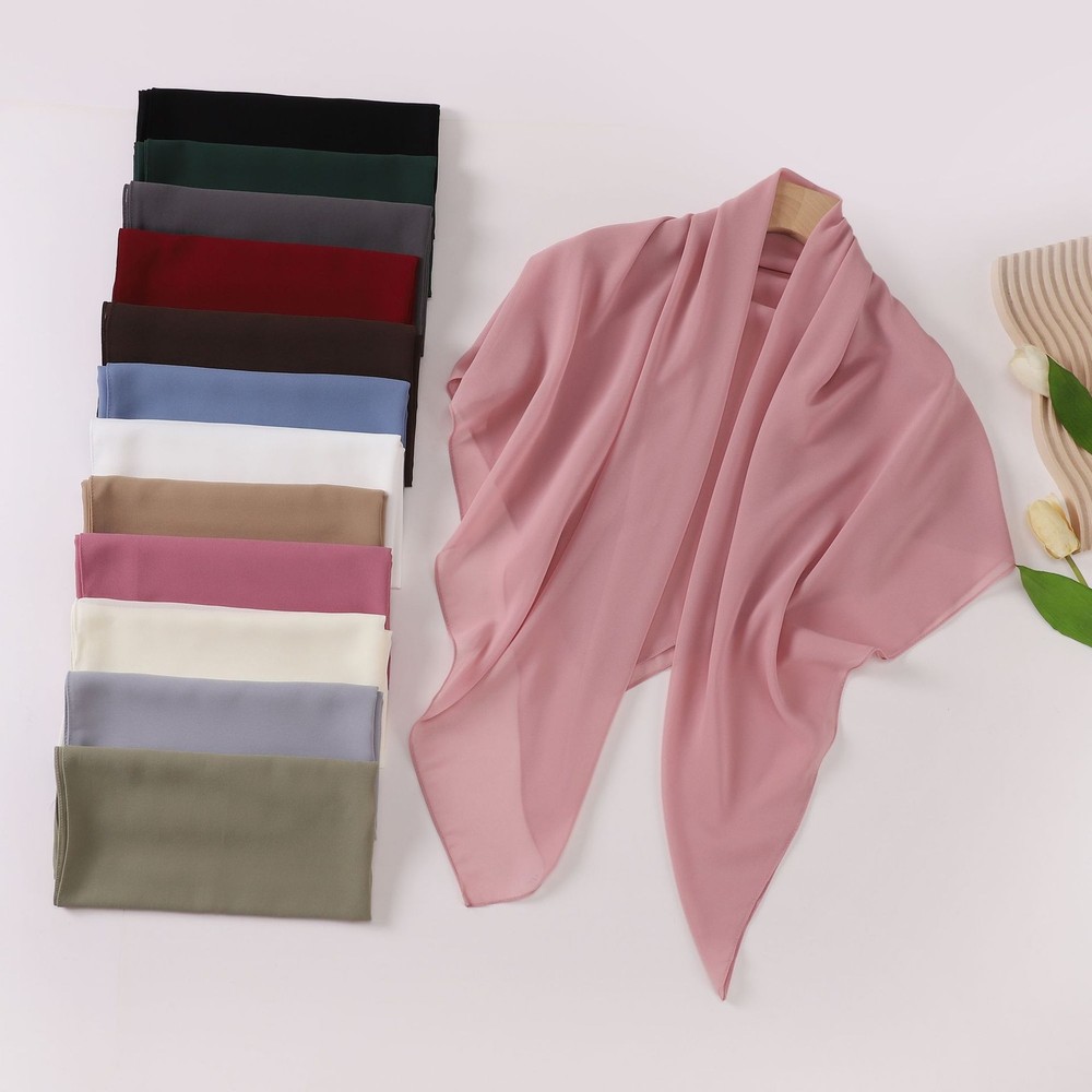 Chiffon Square Scarf for Women Muslim Wrap Head Shawl Turban Plain Headscarf 110cm