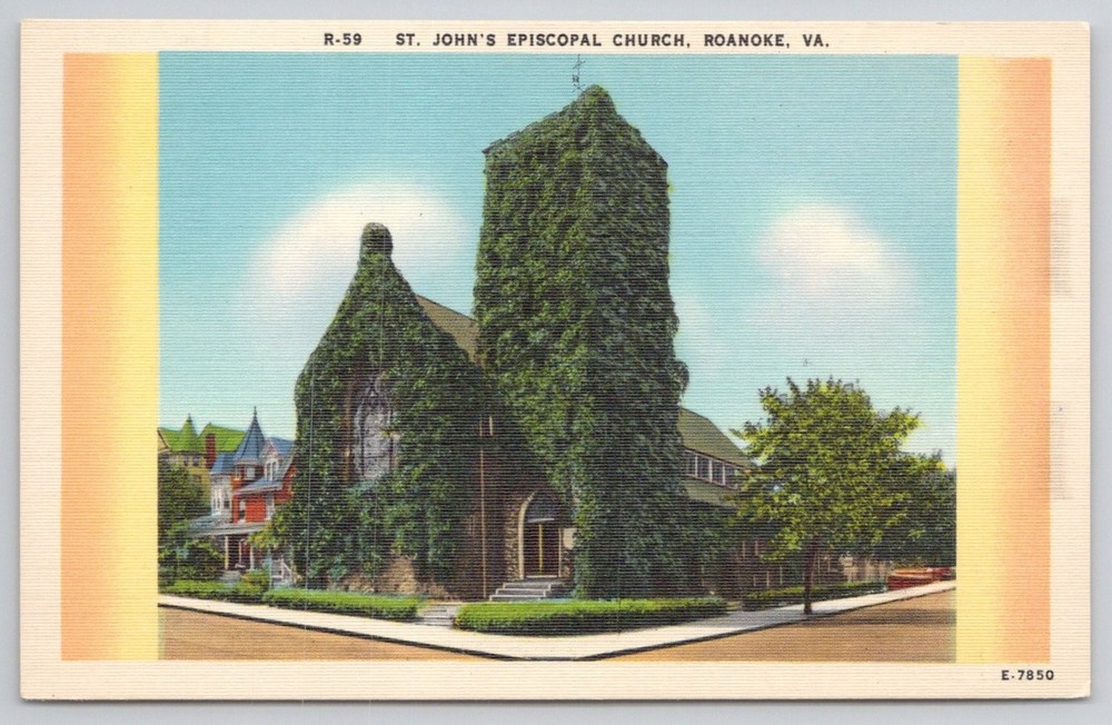 St. John's Episcopal Church Roanoke VA Vintage Linen Postcard Asheville PC Co