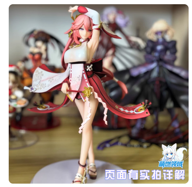 Game Genshin Impact Yae Miko Kimono Witch Ver PVC Model Pink Fox Statue Toy 27cm
