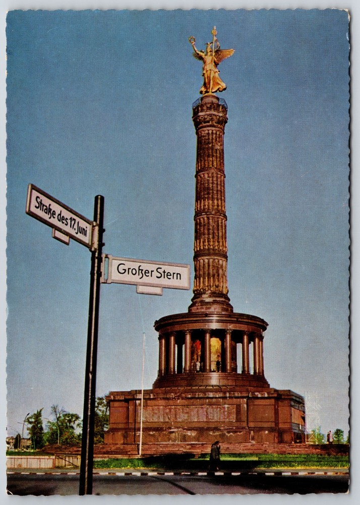 Germany Berlin Siegessaule Victory Column Golden Lizzy Tiergarten Park Postcard